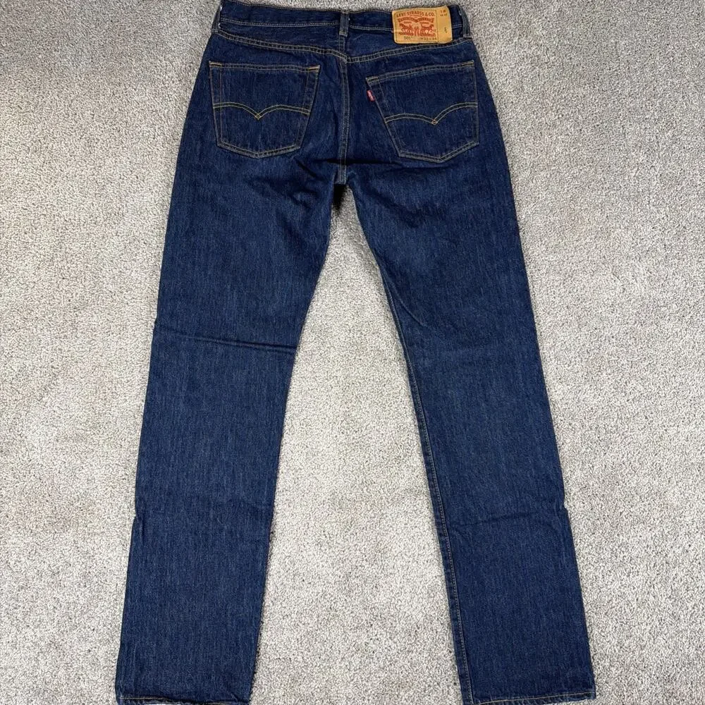Levis 501 Jeans Men 33x34 Dark Blue Button Fly Denim Straight Leg 00501-0115